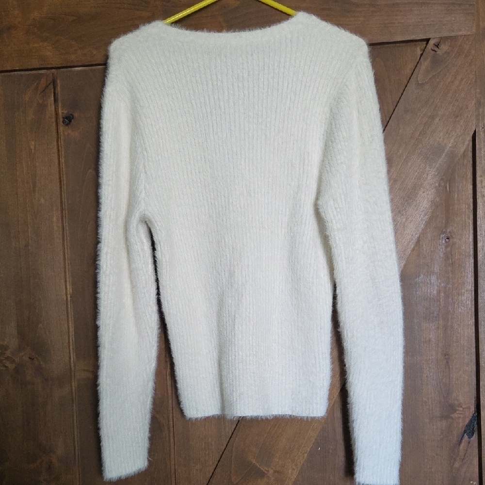Truth Cream V-Neck Button-Up Fuzzy Cardigan - Picture 8 of 10